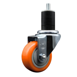 Service Caster 1-3/4 inch expanding stem 316 stainless steel swivel caster with a 3 inch orange polyurethane wheel. Featuring stainless steel components, these casters are ideal for any equipment with round or square tube legs.