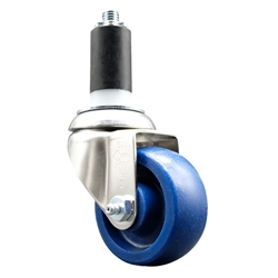 Service Caster #20 Series 1-1/4 inch expanding adapter stem Grade 316 stainless steel swivel casters with a 3 inch solid blue polyurethane wheel provide a washable caster solution.