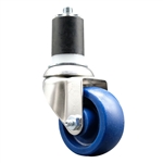 Service Caster #20 Series 1-3/4 inch expanding adapter stem Grade 316 stainless steel swivel casters with a 3 inch solid blue polyurethane wheel provide a washable caster solution.