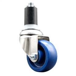 Service Caster #20 Series 1-5/8 inch expanding adapter stem Grade 316 stainless steel swivel casters with a 3 inch solid blue polyurethane wheel provide a washable caster solution.