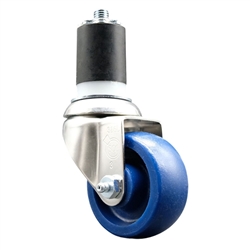 Service Caster #20 Series 1-7/8 inch expanding adapter stem Grade 316 stainless steel swivel casters with a 3 inch solid blue polyurethane wheel provide a washable caster solution.