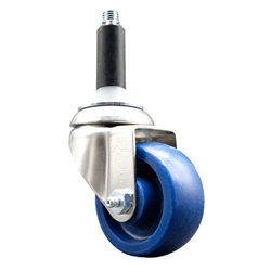 Service Caster #20 Series 7/8 inch expanding adapter stem Grade 316 stainless steel swivel casters with a 3 inch solid blue polyurethane wheel provide a washable caster solution.