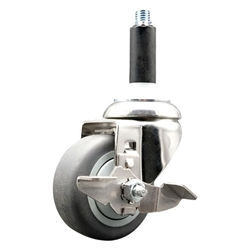3/4 inch expanding adapter stem Grade 316 stainless steel swivel casters with 3 inch thermoplastic rubber tread wheel and brake