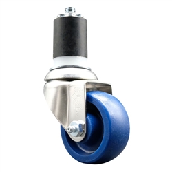 Service Caster #20 Series 1-3/4 inch expanding adapter stem Grade 316 stainless steel swivel casters with a 3-1/2 inch solid blue polyurethane wheel provide a washable caster solution.