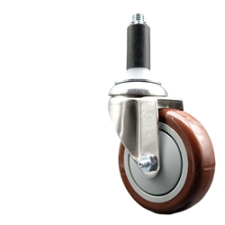 Service Caster swivel caster with a 4 inch Maroon polyurethane wheel. These casters are ideal for work tables, shop projects, and any equipment with round or square tube legs.