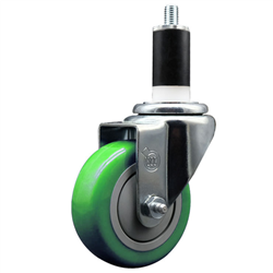 Service Caster 1-3/8 inch expanding stem 316 stainless steel swivel caster with a 4 inch green polyurethane wheel. Featuring stainless steel components, these casters are ideal for any equipment with round or square tube legs.