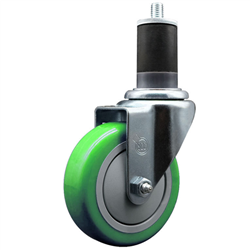 Service Caster 1-5/8 inch expanding stem 316 stainless steel swivel caster with a 4 inch green polyurethane wheel. Featuring stainless steel components, these casters are ideal for any equipment with round or square tube legs.