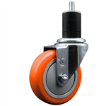 Service Caster 1-3/4 inch expanding stem 316 stainless steel swivel caster with a 4 inch orange polyurethane wheel. Featuring stainless steel components, these casters are ideal for any equipment with round or square tube legs.