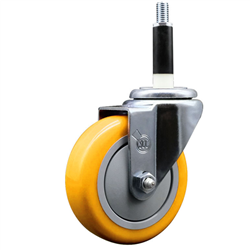 Service Caster 7/8 inch expanding stem 316 stainless steel swivel caster with a 4 inch yellow polyurethane wheel. Featuring stainless steel components, these casters are ideal for any equipment with round or square tube legs.