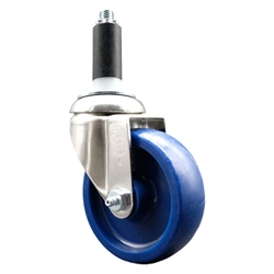 Service Caster #20 Series 1 inch expanding adapter stem Grade 316 stainless steel swivel casters with a 4 inch solid blue polyurethane wheel provide a washable caster solution.