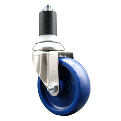 Service Caster #20 Series 1-1/2 inch expanding adapter stem Grade 316 stainless steel swivel casters with a 4 inch solid blue polyurethane wheel provide a washable caster solution.