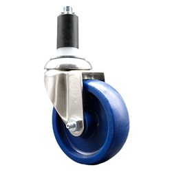 Service Caster #20 Series 1-1/4 inch expanding adapter stem Grade 316 stainless steel swivel casters with a 4 inch solid blue polyurethane wheel provide a washable caster solution.
