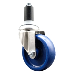 Service Caster #20 Series 1-3/8 inch expanding adapter stem Grade 316 stainless steel swivel casters with a 4 inch solid blue polyurethane wheel provide a washable caster solution.
