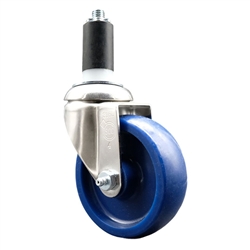 Service Caster #20 Series 1-5/8 inch expanding adapter stem Grade 316 stainless steel swivel casters with a 4 inch solid blue polyurethane wheel provide a washable caster solution.