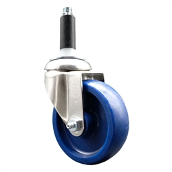 Service Caster #20 Series 3/4 inch expanding adapter stem Grade 316 stainless steel swivel casters with a 4 inch solid blue polyurethane wheel provide a washable caster solution.
