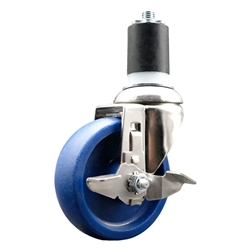 Service Caster #20 Series 1-7/8 inch expanding adapter stem Grade 316 stainless steel swivel casters with a 4 inch solid blue polyurethane wheel and brake provide a washable caster solution.