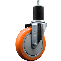 Service Caster 1-3/4 inch expanding stem 316 stainless steel swivel caster with a 5 inch orange polyurethane wheel. Featuring stainless steel components, these casters are ideal for any equipment with round or square tube legs.