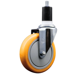 Service Caster 1-1/2 inch expanding stem 316 stainless steel swivel caster with a 5 inch yellow polyurethane wheel. Featuring stainless steel components, these casters are ideal for any equipment with round or square tube legs.