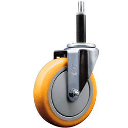 Service Caster 3/4 inch expanding stem 316 stainless steel swivel caster with a 5 inch yellow polyurethane wheel. Featuring stainless steel components, these casters are ideal for any equipment with round or square tube legs.