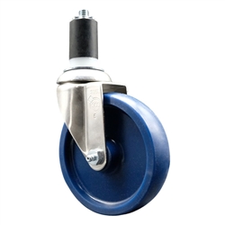 Service Caster #20 Series 1-1/2 inch expanding adapter stem Grade 316 stainless steel swivel casters with a 5 inch solid blue polyurethane wheel provide a washable caster solution.