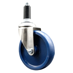 Service Caster #20 Series 1-3/8 inch expanding adapter stem Grade 316 stainless steel swivel casters with a 5 inch solid blue polyurethane wheel provide a washable caster solution.