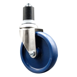Service Caster #20 Series 1-7/8 inch expanding adapter stem Grade 316 stainless steel swivel casters with a 5 inch solid blue polyurethane wheel provide a washable caster solution.
