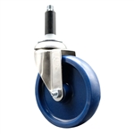 Service Caster #20 Series 3/4 inch expanding adapter stem Grade 316 stainless steel swivel casters with a 5 inch solid blue polyurethane wheel provide a washable caster solution.