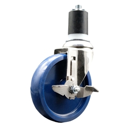 Service Caster #20 Series 1-7/8 inch expanding adapter stem Grade 316 stainless steel swivel casters with a 5 inch solid blue polyurethane wheel and brake provide a washable caster solution.