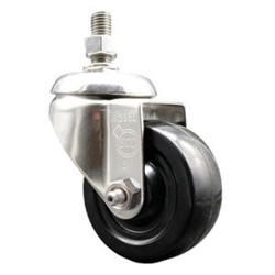 Service Caster #20 Series 10mm threaded stem Grade 316 stainless steel swivel casters with 3 inch hard rubber wheel provide a washable caster solution.