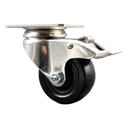 Grade 316 stainless steel swivel casters with 3 inch soft rubber wheel and total lock