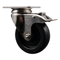 Service Caster #20 Series Grade 316 stainless steel swivel casters with 4 inch polyolefin wheel and total lock provide a washable caster solution.