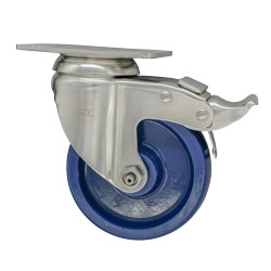 4" Stainless Steel Swivel Caster with Solid Polyurethane Wheel and Total Lock Brake