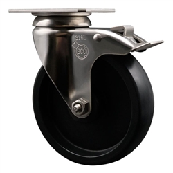 Service Caster #20 Series Grade 316 stainless steel swivel casters with 5 inch polyolefin wheel and total lock provide a washable caster solution.