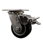 Service Caster #30 Series Grade 316 stainless steel swivel casters with 4 inch moldon rubber tread on aluminum core wheel and total lock provide a washable caster solution