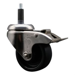 Service Caster #20 Series 1 inch expanding adapter stem Grade 316 stainless steel swivel casters with a 3 inch polyolefin wheel and total lock provide a washable caster solution.