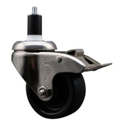 Service Caster #20 Series 1-1/2 inch expanding adapter stem Grade 316 stainless steel swivel casters with a 3 inch polyolefin wheel and total lock provide a washable caster solution.