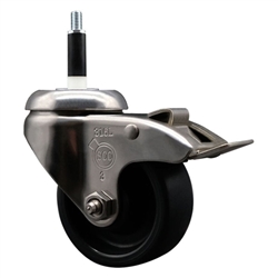 Service Caster #20 Series 7/8 inch expanding adapter stem Grade 316 stainless steel swivel casters with a 3 inch polyolefin wheel and total lock provide a washable caster solution.
