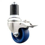 Service Caster #20 Series 1-3/4 inch expanding adapter stem Grade 316 stainless steel swivel casters with a 3 inch solid blue polyurethane wheel and total lock provide a washable caster solution.