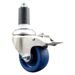 Service Caster #20 Series 1-3/8 inch expanding adapter stem Grade 316 stainless steel swivel casters with a 3 inch solid blue polyurethane wheel and total lock provide a washable caster solution.