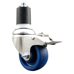 Service Caster #20 Series 1-7/8 inch expanding adapter stem Grade 316 stainless steel swivel casters with a 3 inch solid blue polyurethane wheel and total lock provide a washable caster solution.