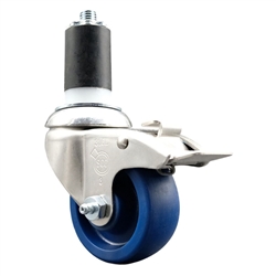 Service Caster #20 Series 1-1/2 inch expanding adapter stem Grade 316 stainless steel swivel casters with a 3-1/2 inch solid blue polyurethane wheel and total lock provide a washable caster solution.