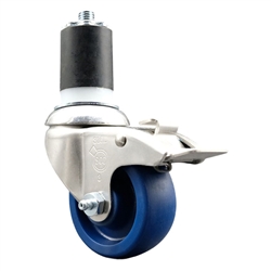 Service Caster #20 Series 1-7/8 inch expanding adapter stem Grade 316 stainless steel swivel casters with a 3-1/2 inch solid blue polyurethane wheel and total lock provide a washable caster solution.
