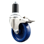 Service Caster #20 Series 1-1/2 inch expanding adapter stem Grade 316 stainless steel swivel casters with a 4 inch solid blue polyurethane wheel and total lock provide a washable caster solution.
