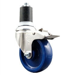 Service Caster #20 Series 1-7/8 inch expanding adapter stem Grade 316 stainless steel swivel casters with a 4 inch solid blue polyurethane wheel and total lock provide a washable caster solution.