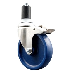 Service Caster #20 Series 1-5/8 inch expanding adapter stem Grade 316 stainless steel swivel casters with a 5 inch solid blue polyurethane wheel and total lock provide a washable caster solution.