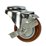 3" Stainless Steel Bolt Hole Caster with Maroon Polyurethane Tread and Brake