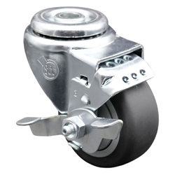 Stainless steel bolt hole swivel casters with 3 inch thermoplastic rubber tread wheel and brake