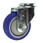 3-1/2" Stainless Steel Bolt Hole Caster with Blue Polyurethane Tread
