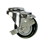 3-1/2" Stainless Steel Bolt Hole Caster with Black Polyurethane Tread and Brake