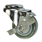 3-1/2" Stainless Steel Bolt Hole Caster with Gray Polyurethane Tread and Brake
